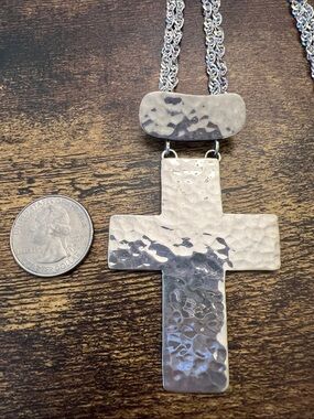 Hammered Sterling Silver Cross Pendant Necklace